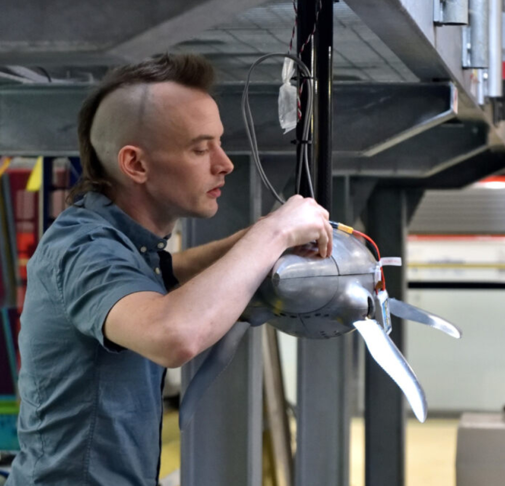 Luke fitting components on the Plesiosaur Robot